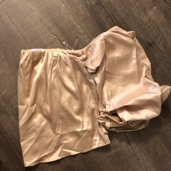 Champagne New Ruffle Off Shoulder Satin Top - Picture 7 of 7